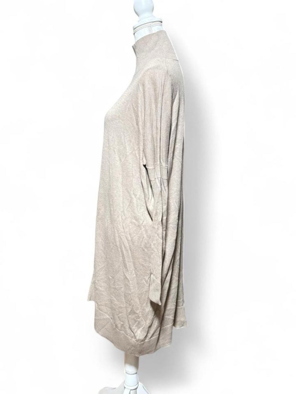 AllSaints Cecily Dress Small Beige Knit Turtleneck Midi Sweater Dress Cotton - Picture 5 of 7